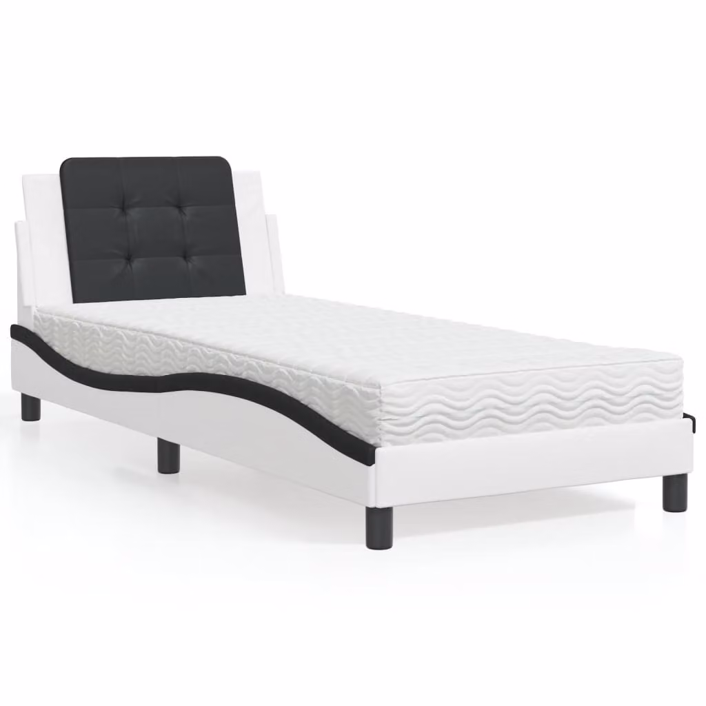 Letto con materasso vidaXL Zadar in similpelle nero e bianco L/P/H: 90 x 200 cm