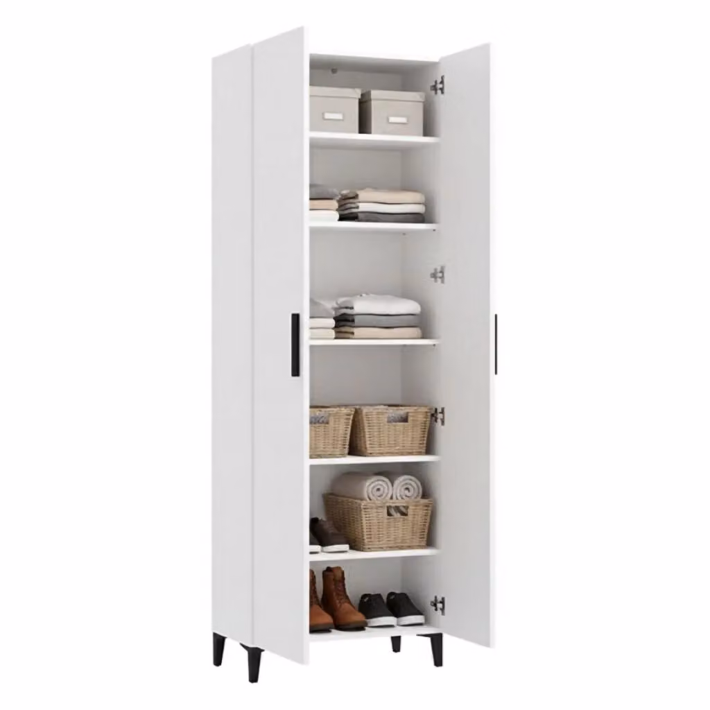 Scarpiera Moderna DMORA con Ante a Battente e Ripiani Piani, Disponibile in Bianco o Nero, L: 67.5 cm, P: 35 cm, H: 195 cm – 2
