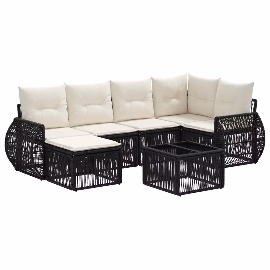 Set Divano da Giardino a L con 7 Pezzi vidaXL Nero e Bianco Crema con Cuscini e Tavolino – 2