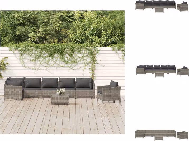 vidaXL set salotto da giardino 8 pezzi con cuscini in poly rattan grigio - Set di mobili da giardino