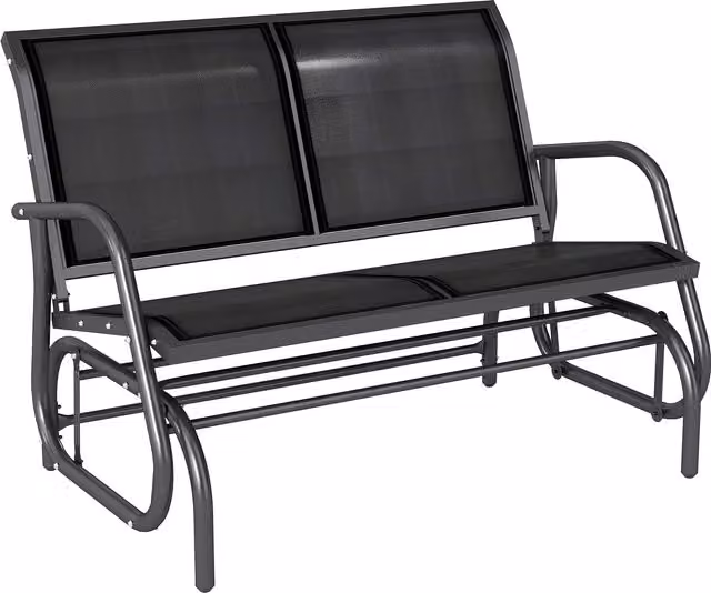 Panchina a dondolo da giardino biposto Outsunny Aosom in metallo nero con braccioli, L: 120 cm, P: 70 cm, H: 88 cm