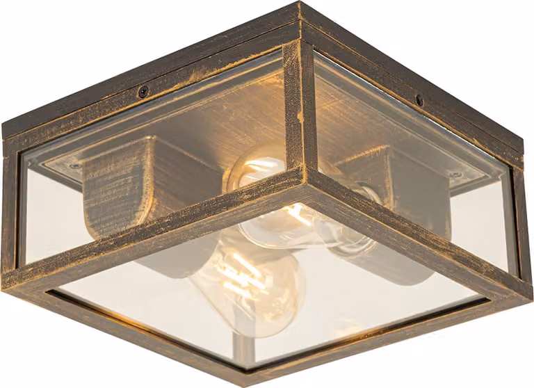 Lampada da soffitto vintage Charlois, oro antico, IP44, a 2 luci