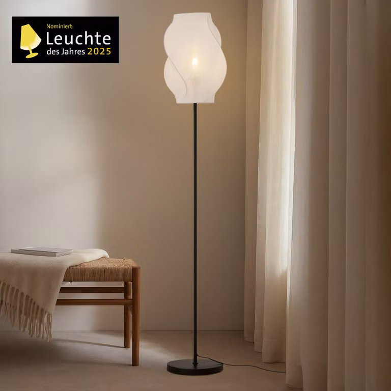 Lampada da terra Tovina Lucande, Bianco / Opale, Soggiorno / Sala da pranzo, Tessuto / Stoffa / Seta, Scandinavo, Lampada da terra