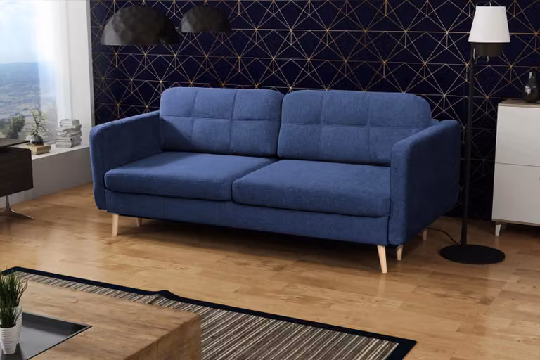 Divano letto divano di design 3 posti mobili imbottiti tessile blu divani ad angolo