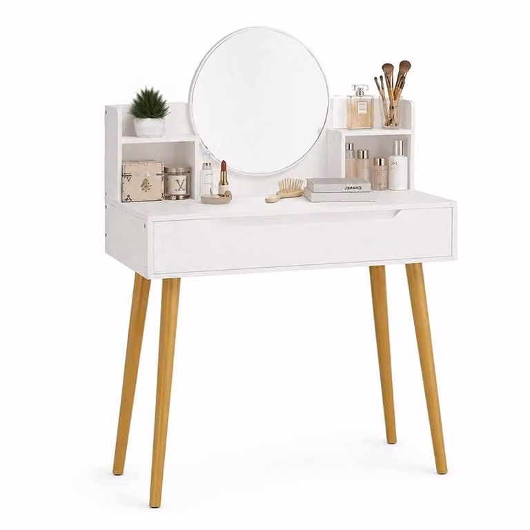Elegante toeletta cosmetica bianca moderna con specchio per camera da letto in stile loft