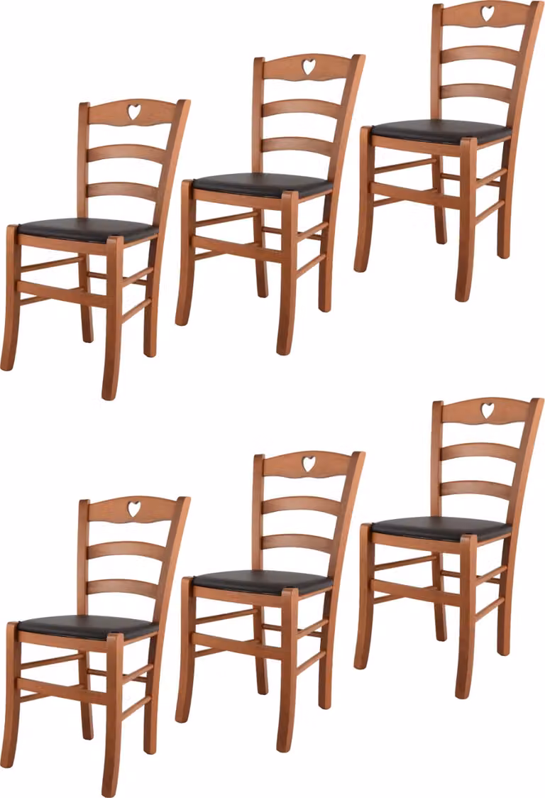 t m c s Tommychairs - Set di 6 sedie CUORE per cucina e sala da pranzo, Struttura robusta in legno di faggio laccato color ciliegio e sedile imbottito rivestito in Pelle finta color moka