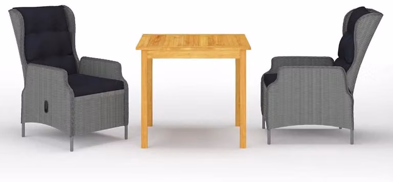 Set da giardino composto da 3 elementi, color grigio chiaro: tavolo in legno di acacia massello con finitura a olio e poltrone lounge in rattan sintetico (PE)