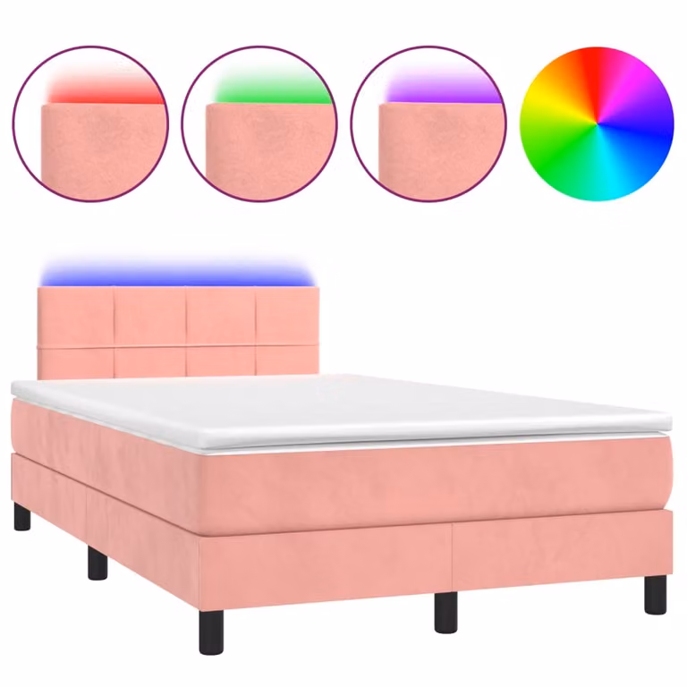 Letto a Molle con Materasso e LED Rosa 120x190 cm in Velluto