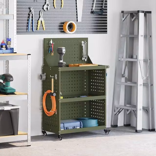 Carrello per attrezzi con ruote vidaXL in acciaio, Verde, L: 65 cm, P: 35 cm, H: 111 cm – 1