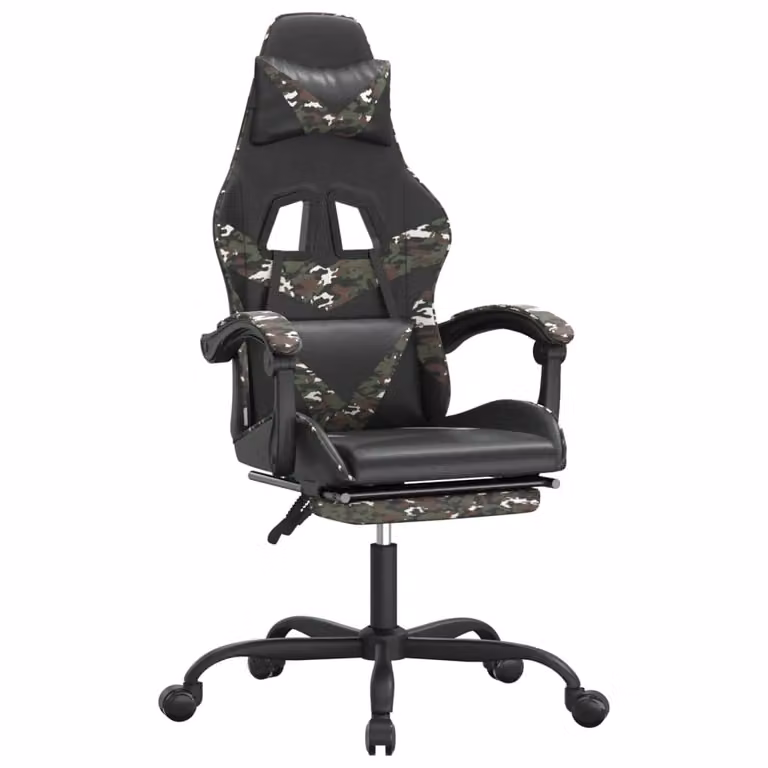 Sedia da Gaming con Poggiapiedi Nero e Mimetico in Pelle finta