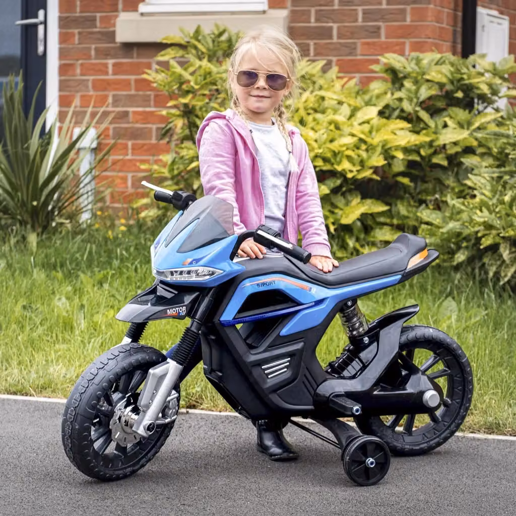 EasyComfort Moto Elettrica per Bambini da 6V con Rotelle e Fari, Azzurro e Nero, L: 105 cm, P: 52.3 cm, H: 62.3 cm – 2
