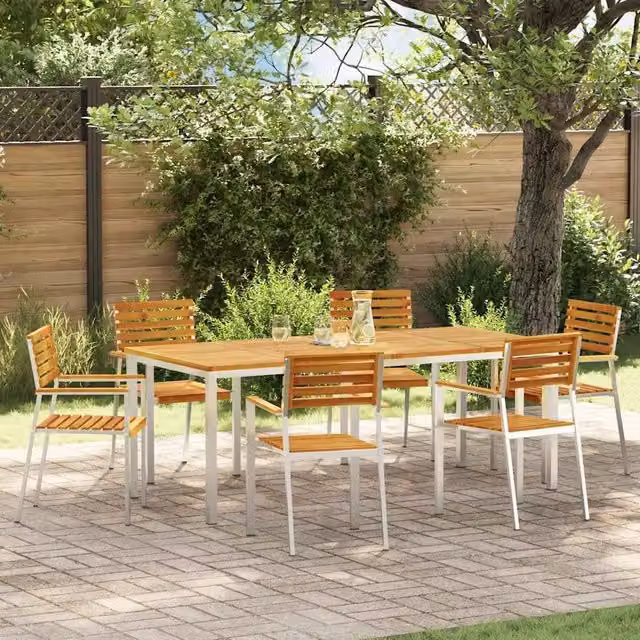 Set da pranzo per giardino e terrazzo vidaXL in legno di acacia marrone composto da 7 pezzi – 1