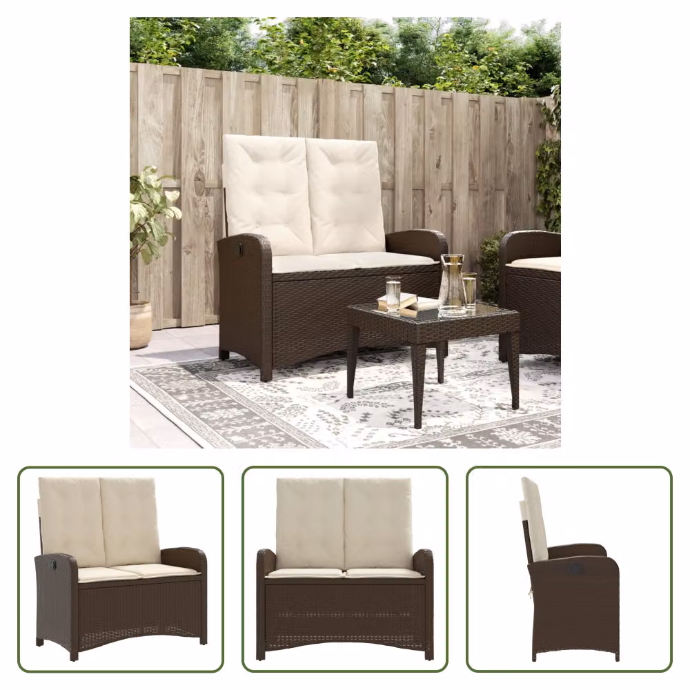 The Living Store Panca da giardino regolabile con cuscini in Poly Rattan marrone