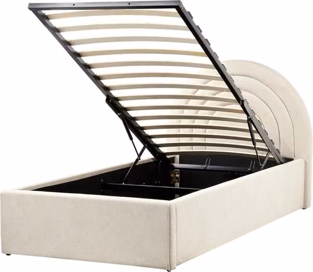 Letto singolo con testiera semicircolare in poliestere beige 90x200 cm base a doghe Testiera a Mezza Luna con contenitore