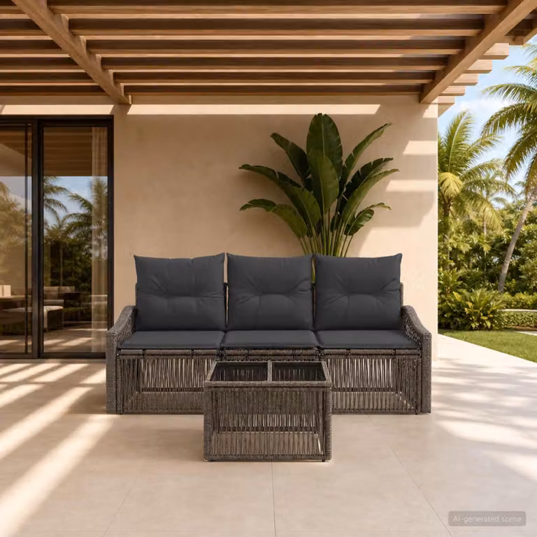 Maison Exclusive - Set da giardino composto da 4 pezzi, divano in rattan sintetico, colore grigio