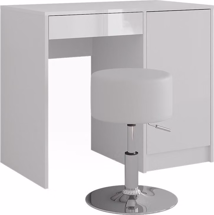 Tavolo da toeletta Vicco Sherry Bianco/Bianco lucido 89.8 cm senza specchio, con sgabello, Model 57704