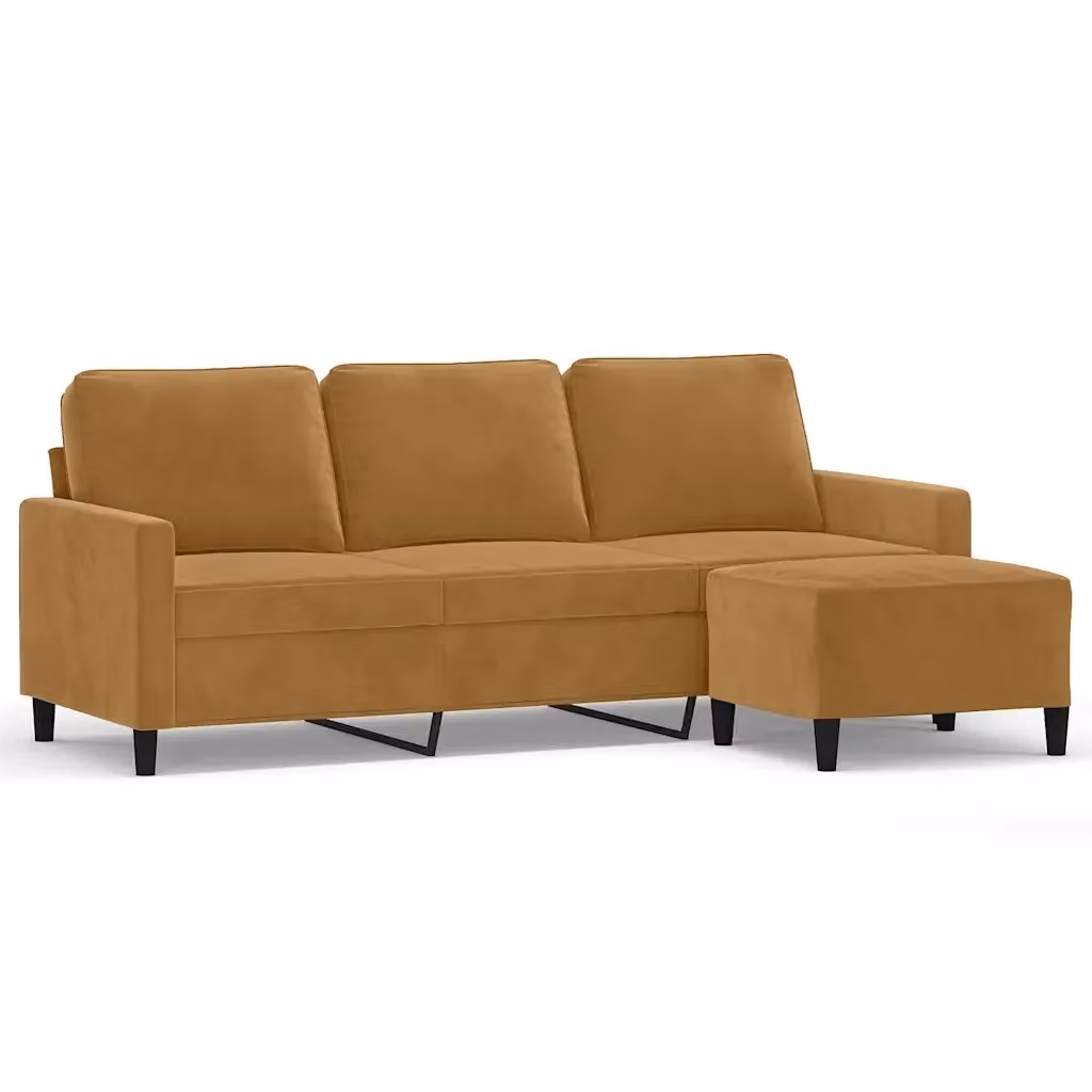 Divano a 3 posti con poggiapiedi vidaXL in velluto marrone per soggiorno L: 198 cm, P: 80 cm, H: 77 cm – 2