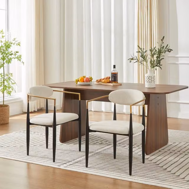 Set da 2 sedie imbottite Zephmum moderne con cornice in metallo nero e oro e seduta beige per sala da pranzo
