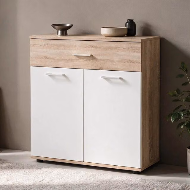 Mobile multiuso Irys con 2 ante e 1 cassetto colore bianco e rovere 80x35x84H