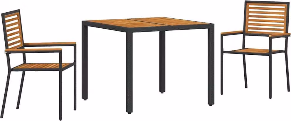 Set da Pranzo per Giardino 3 pcs Nero e Marrone polyrattan
