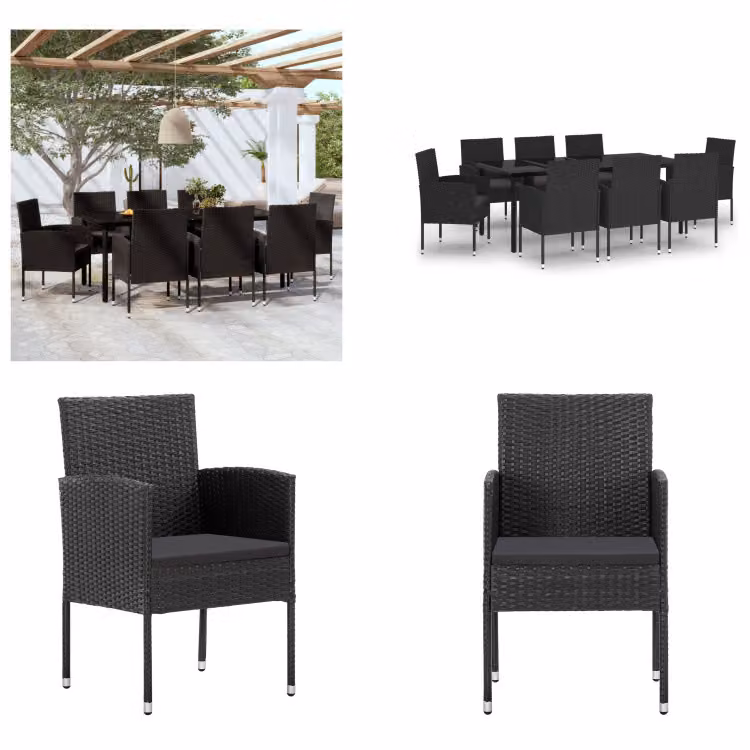 vidaXL Set da pranzo da giardino 9 pezzi nero - Set da pranzo da giardino - Set da pranzo in poly rattan - Set da pranzo da esterno