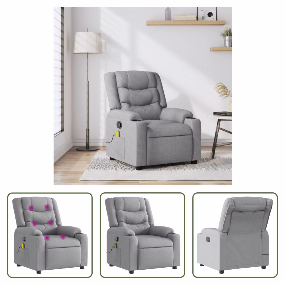 The Living Store poltrona massaggiante in tessuto grigio chiaro
