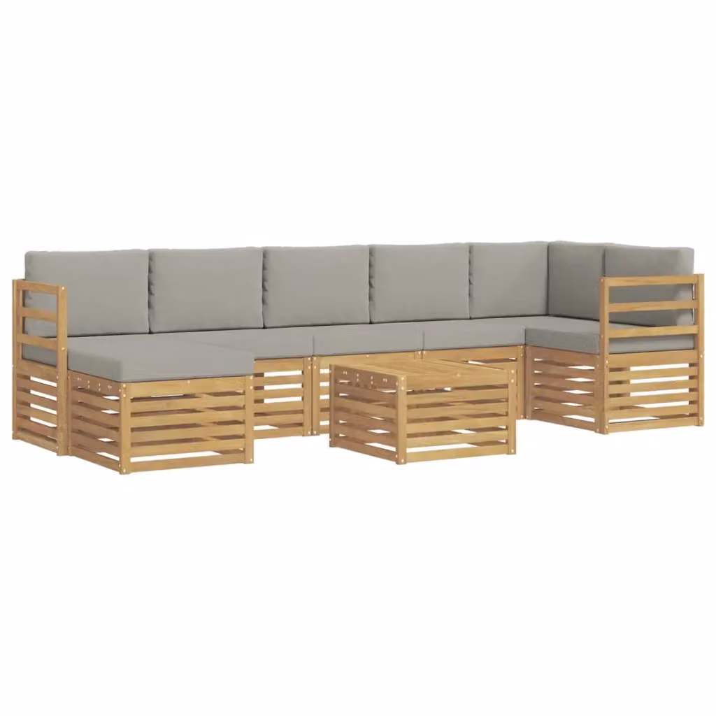 Set di divani da esterno a L vidaXL composto da 8 pezzi in legno di acacia con cuscini in tessuto bianco e grigio – 2