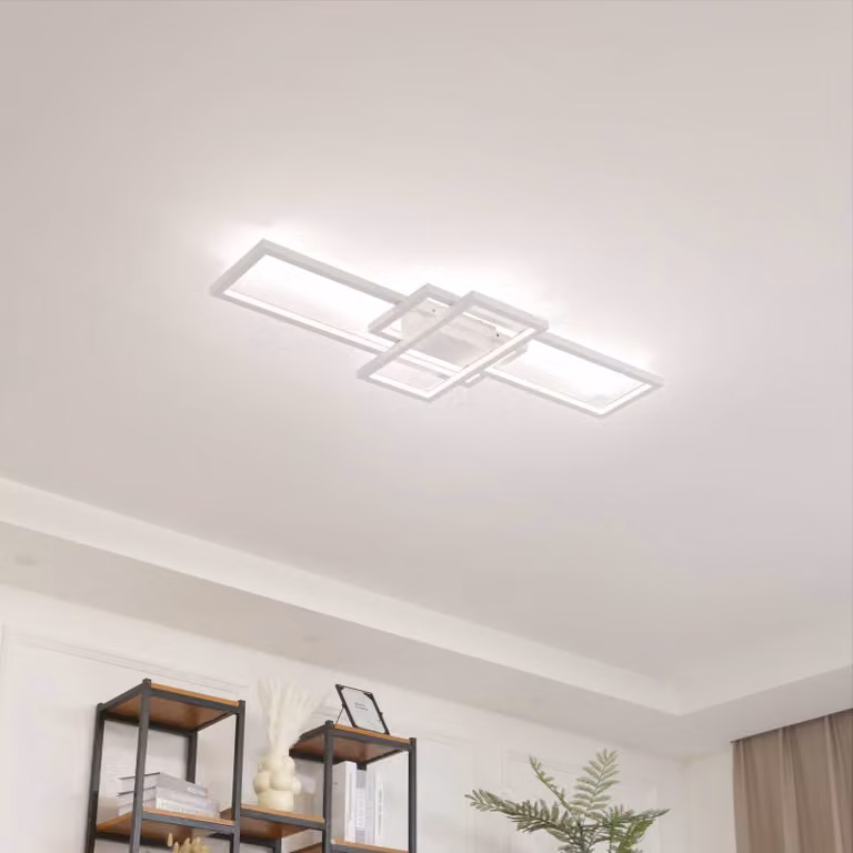 Plafoniera a LED Poppy Lindby, dimmerabile, Bianco / Opale, Soggiorno / Sala da pranzo, Alluminio, Moderno, Plafoniera LED