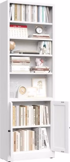 Libreria REDOM in metallo bianco con porta e ripiani regolabili, stile industrial, L: 180,34 cm, P: 60 cm, H: 23,4 cm