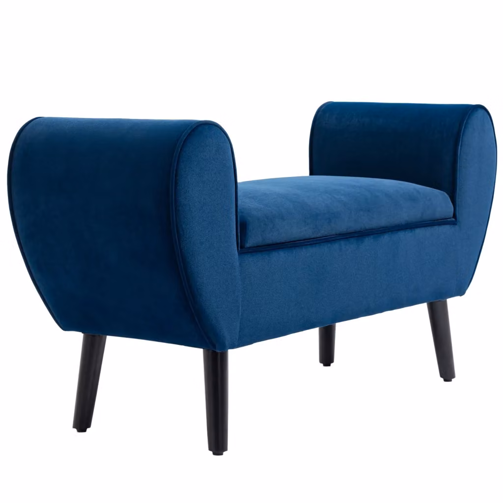 Divano contenitore imbottito in velluto Minimal con braccioli Blu L: 118 cm, P: 42 cm, H: 66 cm – 2