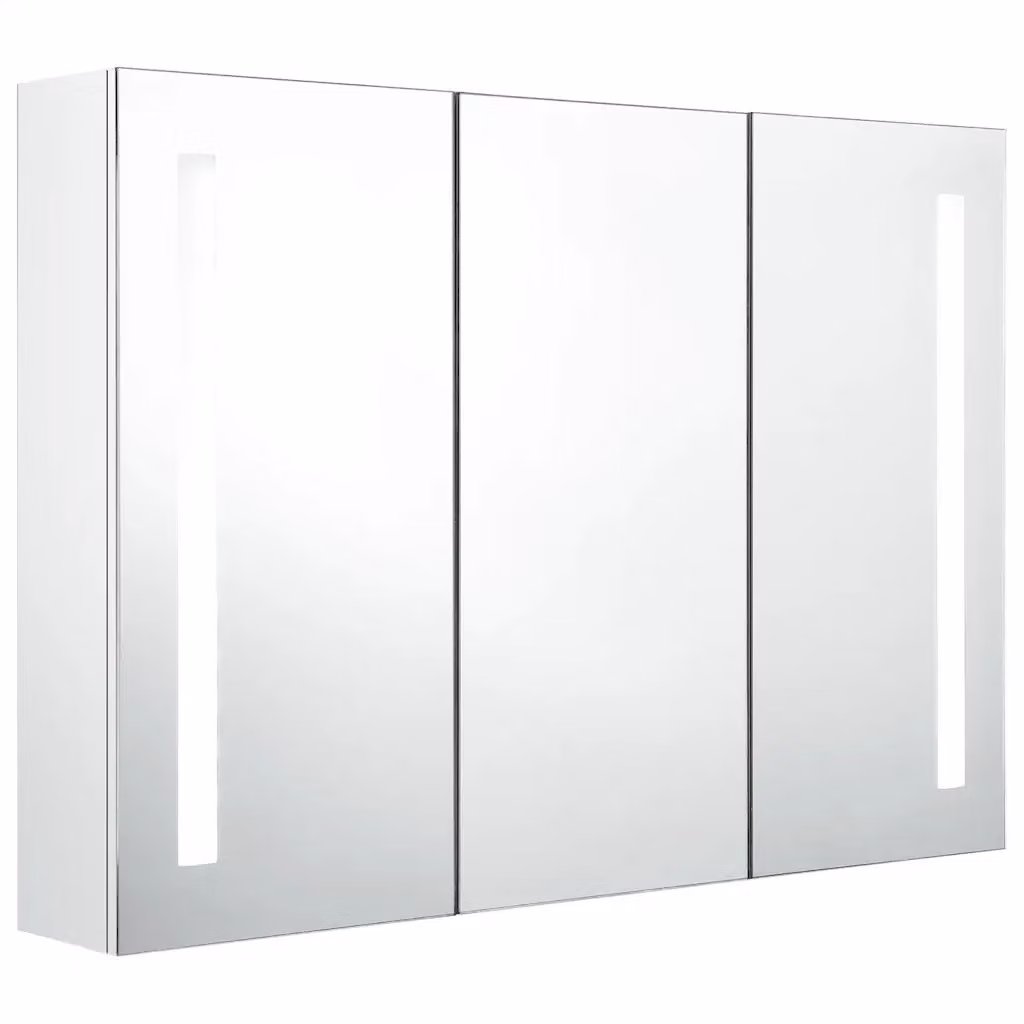 Armadietto da bagno con specchio e illuminazione LED vidaXL, Bianco lucido, L: 89 cm, P: 14 cm, H: 62 cm – 2