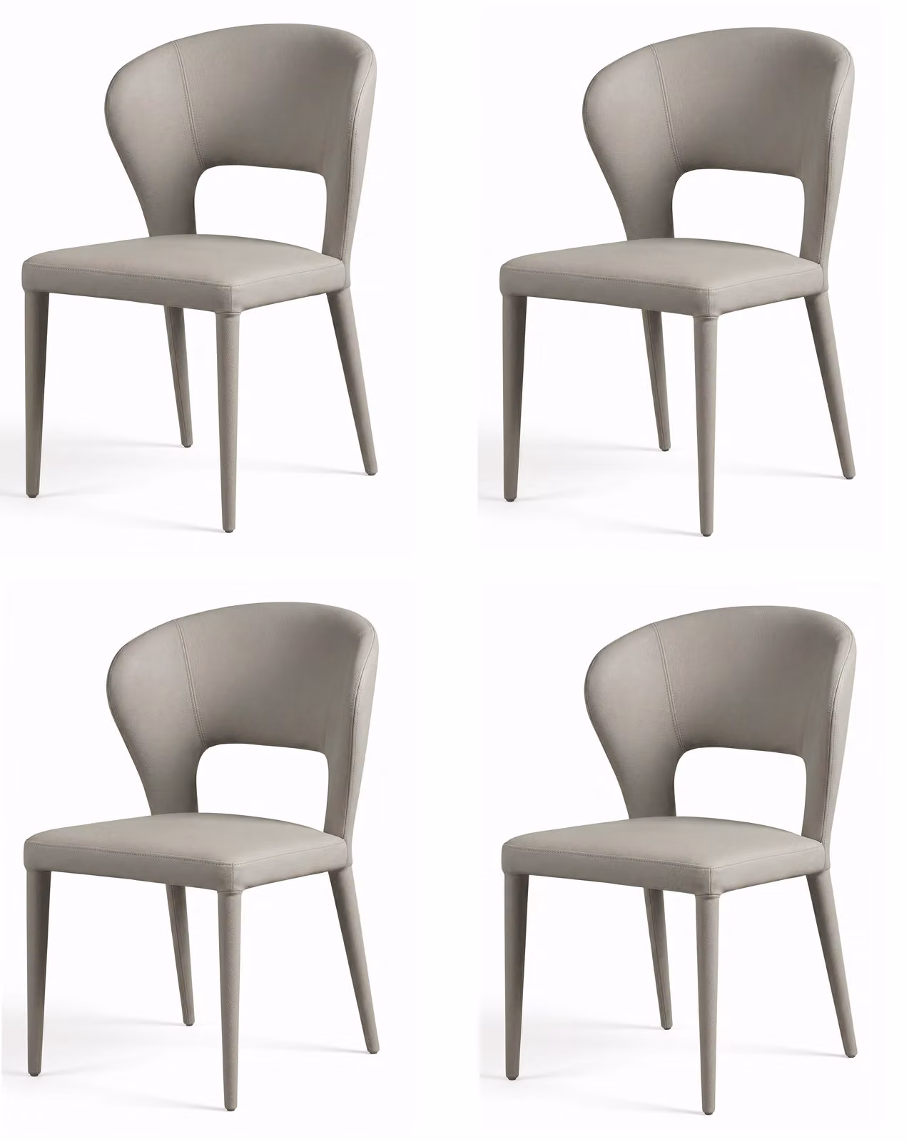Set di 4 eleganti sedie da pranzo moderne, color grigio chiaro, in ecopelle, con design particolare
