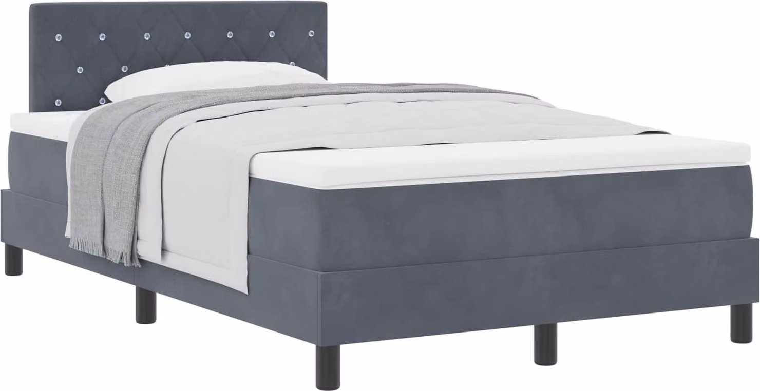 Letto a molle con materasso Grigio scuro 120 x 200 cm Velluto