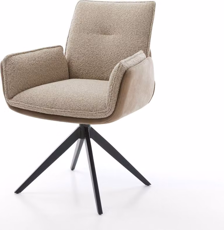 Sedia girevole DELIFE Nela-Flex, mix di materiali, base a croce larga color fango, nero, rotazione a 360°, funzione oscillante