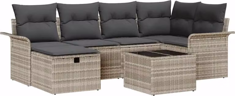 Set Divano da Giardino con cuscino 7 pcs Poly Rattan