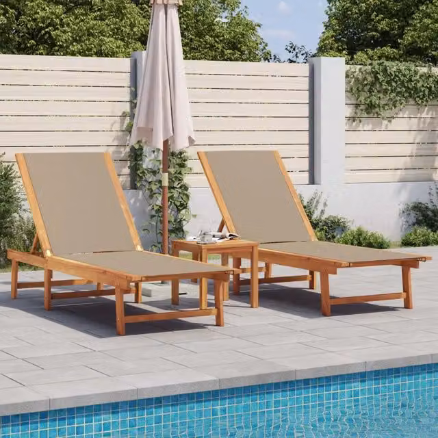 Lettini Prendisole 2 pz e Tavolo Tortora Legno Acacia/Textilene 3279255