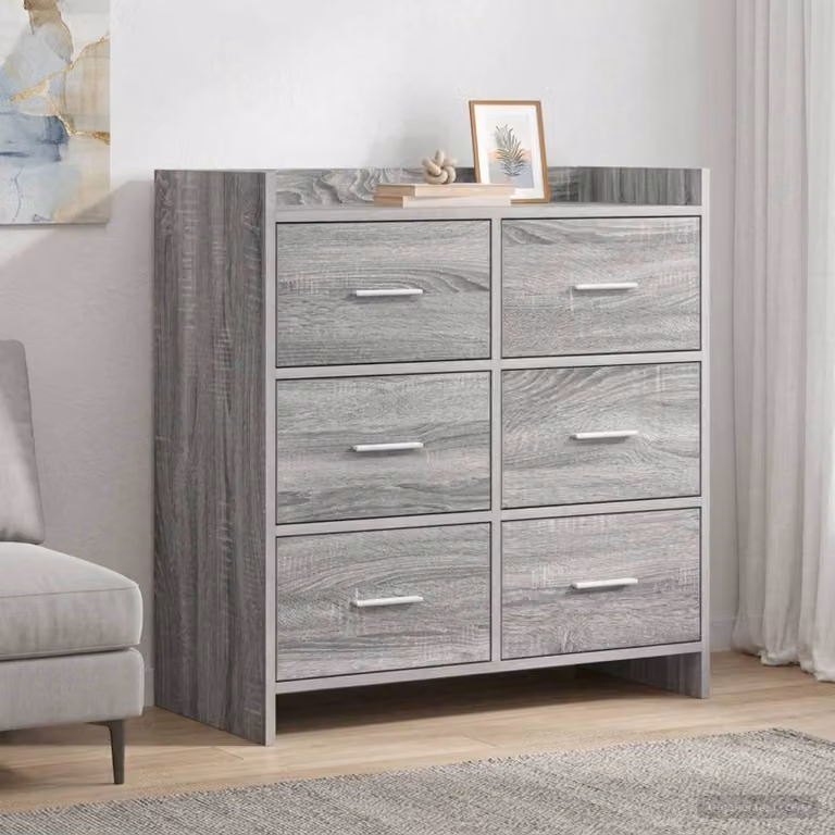 Credenza moderna vidaXL in legno ingegnerizzato e metallo, colore grigio, L 75 cm x P 33 cm x H 80 cm