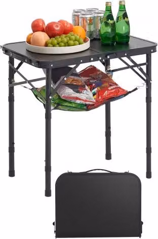 VEVOR Tavolo da Campeggio Pieghevole in Alluminio e MDF con Strato in Rete, Nero, L: 60 cm x P: 40 cm