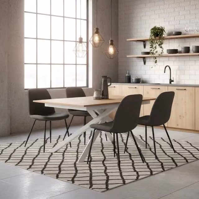 Tavolo da pranzo allungabile Pluto Duzzle effetto rovere naturale, L: 140-190 cm, P: 90 cm, H: 75 cm, fino a 8 posti