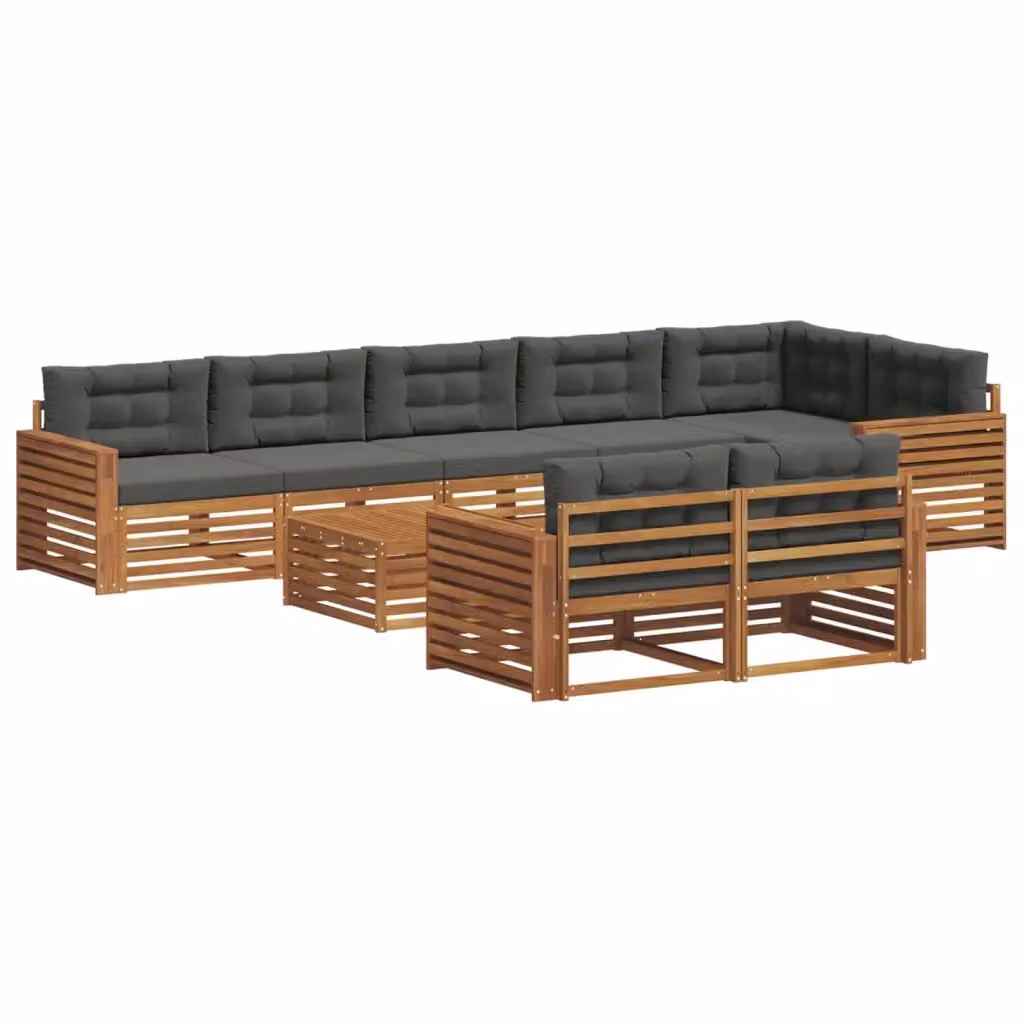 Set di divani da esterno a L con tavolino vidaXL in legno di acacia, colore beige e antracite, 9 pezzi – 2