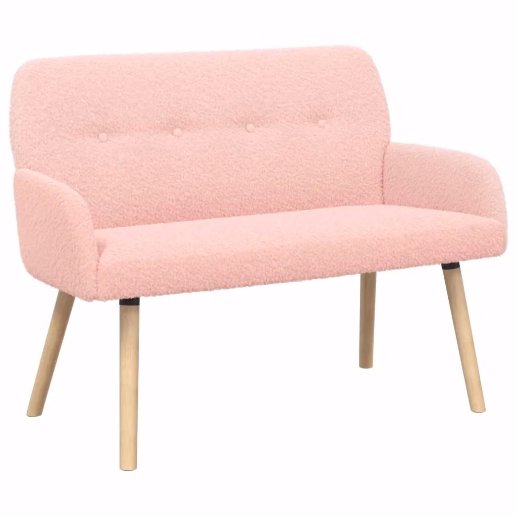 Divano a 2 posti moderno vidaXL in tessuto bouclé rosa con gambe in legno e metallo L: 115 cm, P: 86 cm, H: 58 cm – 2