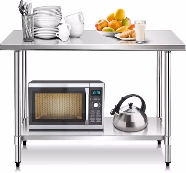 Tavolo da lavoro multifunzione in acciaio inossidabile Design Mania, Argento, L: 122 cm, P: 61 cm, H: 90 cm – 1