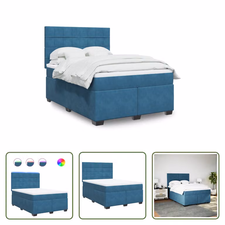 The Living Store Letto a molle con materasso Blu 140x190 cm in velluto