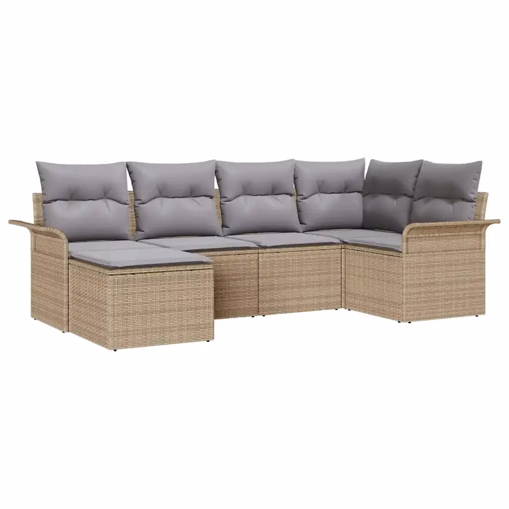 Set Divano da Giardino 6 Pezzi vidaXL Beige con Cuscini e Tavolino in Polyrattan e Acciaio – 2