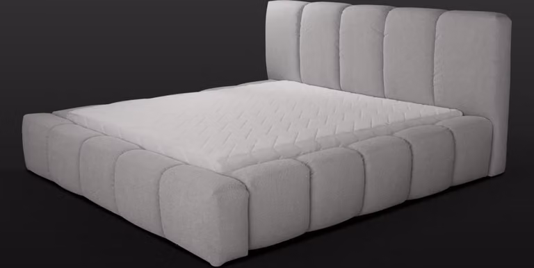 Bett Grau Doppelbett Schlafzimmer Holz Möbel Design Polster Stoff