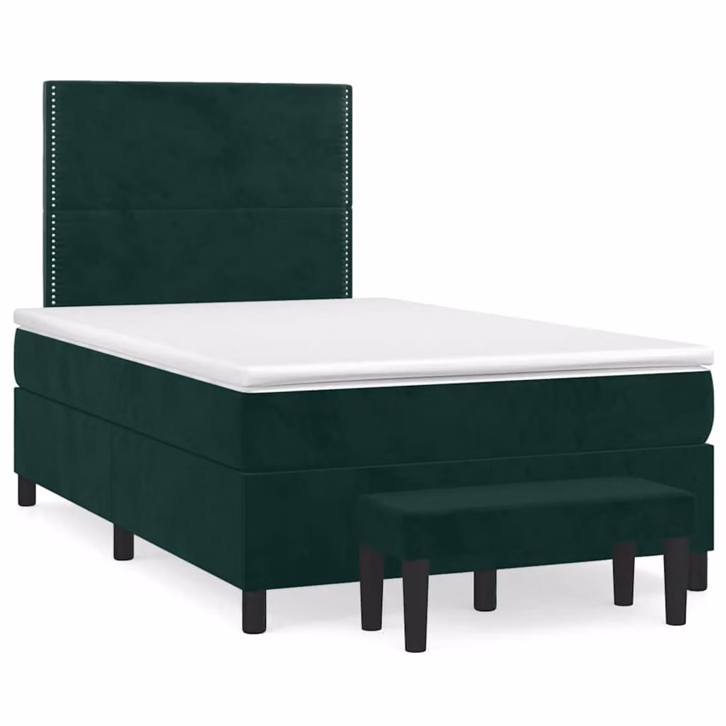 vidaXL Giroletto a Molle con Materasso Ibrido in Velluto Verde e Bianco L/P/H: 120 x 200 cm