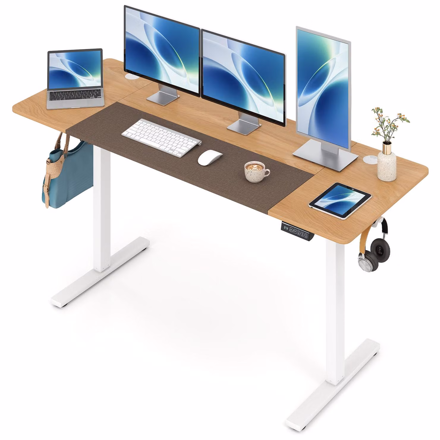 COSTWAY, Scrivania elettrica, 160 x 60 cm, Scrivania ergonomica per computer con display LED, 3 funzioni di memoria per l'ufficio domestico e il gaming, finitura naturale