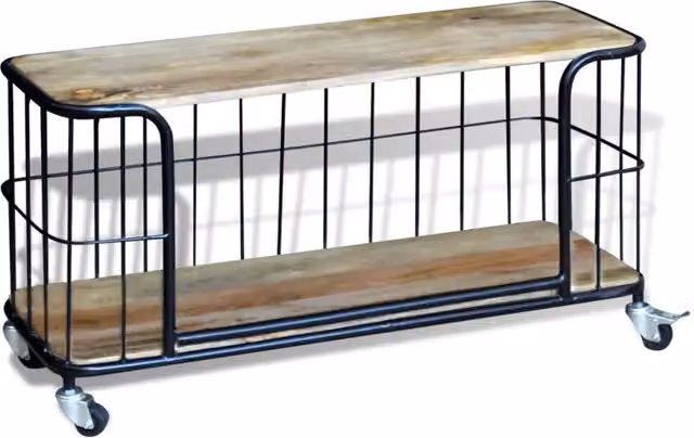 Mobile TV in legno di mango e metallo stile industrial, colore marrone, L 100 cm x P 40 cm x H 45 cm
