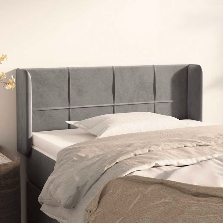 Testiera ad orecchio vidaXL in velluto grigio chiaro con struttura in legno L: 103 cm, P: 16 cm, H: 78-88 cm