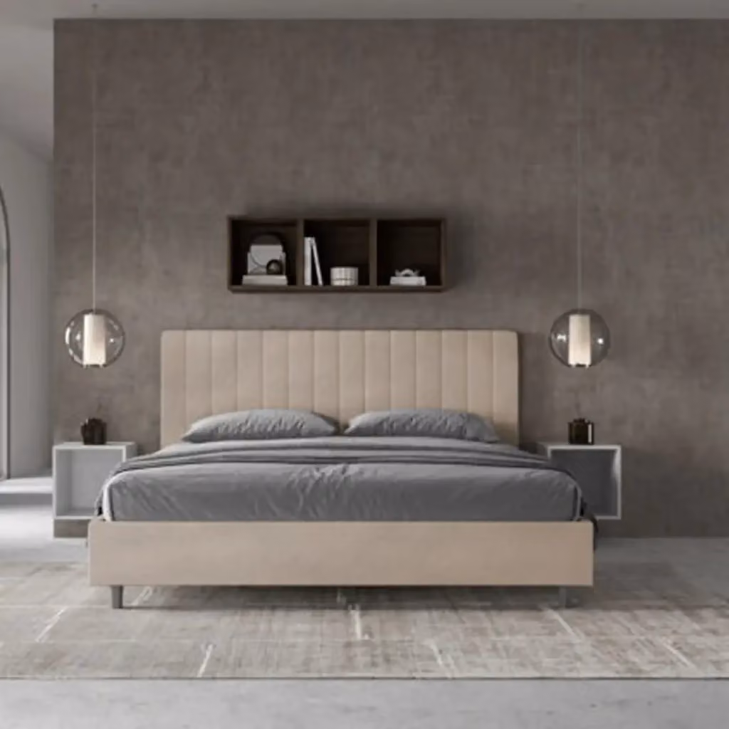 Letto matrimoniale king size Agueda Ityhome con contenitore imbottito in microfibra colore sabbia L/P/H: 230 x 215 x 122 cm – 2